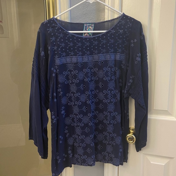 Johnny Was Tops - Johnny Was Royal Blue Floral Embroidered Blouse